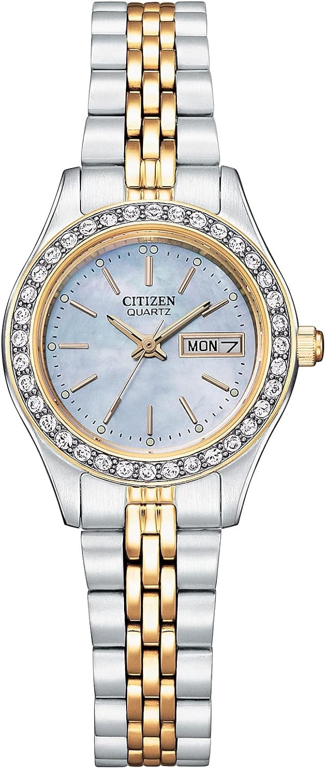 Citizen Ladies' Dress Quartz Stainless Steel Bracelet with Crystals and Day Date