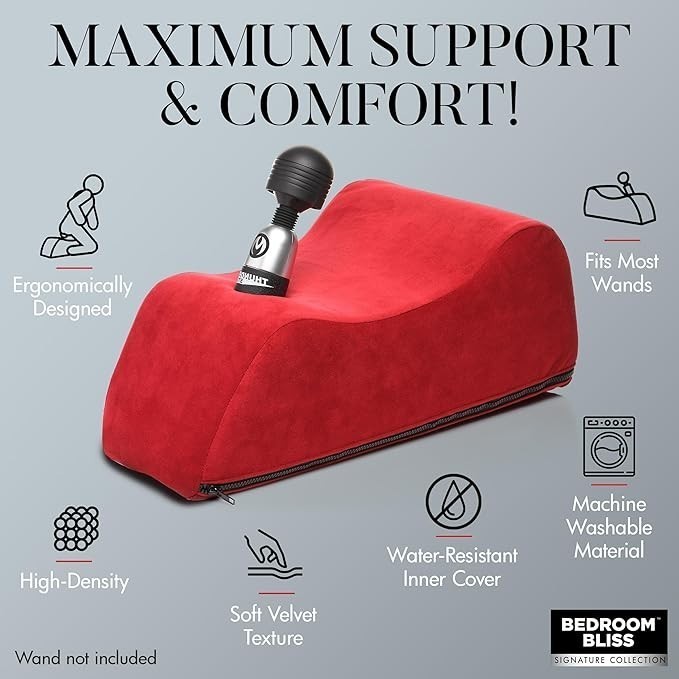 Bedroom Bliss Deluxe Wand Saddle for Women & Couples. Great for Sexual Positioning & Deep Penetration, Saddle-Style Mount with Wand Pocket. High-Density Foam. Easy to Clean Covers. 1 Piece, Red